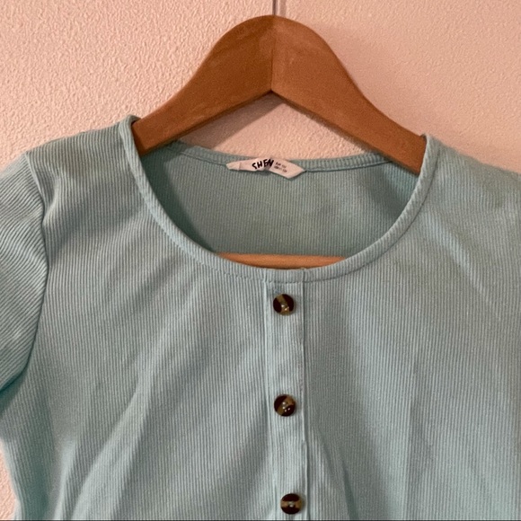 SHEIN Light Blue Ribbed Crop Top Button Front-12 - Picture 4 of 9